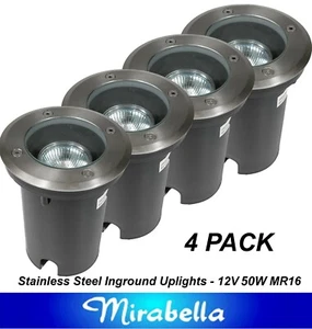 4 x Stainless Steel Inground Garden Uplights 12V 50W MR16 Low Voltage Round - Picture 1 of 9