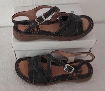 Sandales tout cuir noir/marron P/36 "Confort" - Photo 1/4