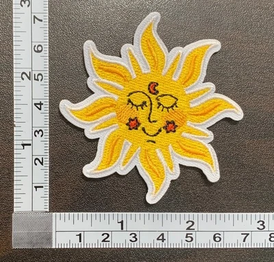Smiling Sun Face Embroidered Iron On Patch - Image 1 of 2