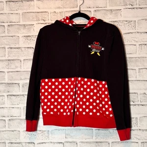 Disney parks Black and Red Minnie Mouse Hoodie with bow and ears on hood child L - Picture 1 of 11