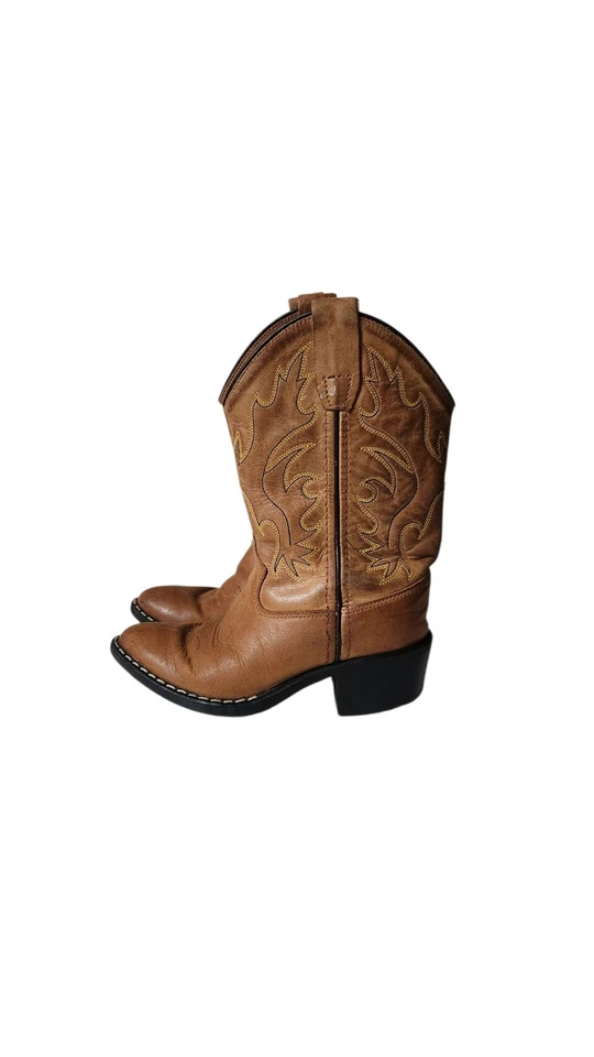 Old West Girl's or Boy's Cowboy Brown Leather Embroidered Boots Sz 110 - Image 1 of 4