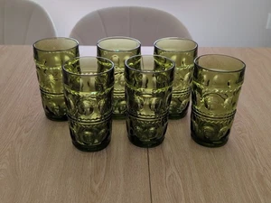 6 Vtg 1960s Indiana Glass Kings Crown Thumbprint Tumblers Avocado Green 5.5"๐ฅ - Picture 1 of 10