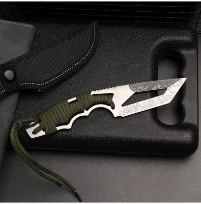 4Cr13 Tanto Fixed Blade 8.07" Knife 5mm Thick w/ Paracord & Nylon Sheath Black - Image 1 of 4