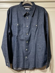 Camisa informal CALVIN KLEIN para hombre AZUL cambray calce relajado con bolsillos manga larga L - Imagen 1 de 9