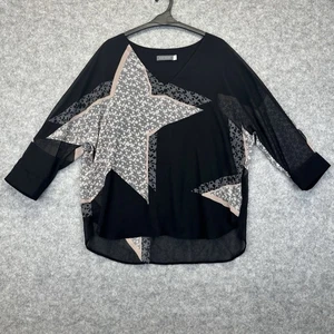 Mint Velvet Top Size UK 16 black with star design 3/4 sleeve v neck Vgc Womens - Picture 1 of 8