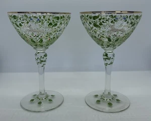 Canine and Foliate - Wine Champagne Glasses - Hand Painted - Set of 2 - Great! - Picture 1 of 23