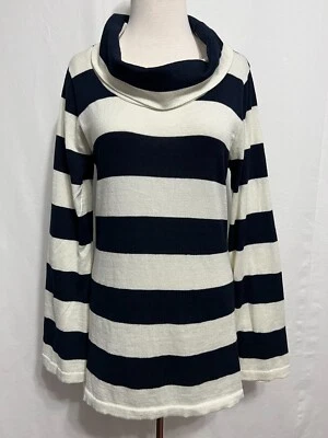 Suéter BITTEN Sarah Jessica Parker Cuello Capucha Marfil y Azul Marino Rayas Talla XL Foto 1 de 4
