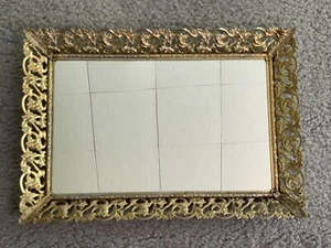 Vintage Tischplatte Waschtisch Kommode Tablett oder Hängespiegel Gold Metallrand 17”X 11,5” - Bild 1 von 19