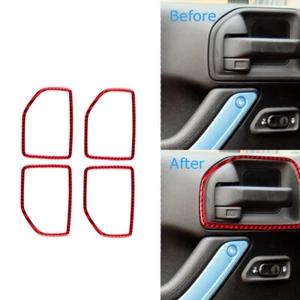 Cubierta de tirador de puerta interior de fibra de carbono roja para Jeep Wrangler JK 2011-2017 - Imagen 1 de 13