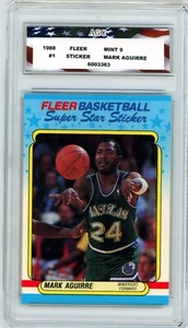 1988 Fleer Sticker #1 Mark Aguirre AGC 9 Mint Dallas Mavericks - Picture 1 of 2