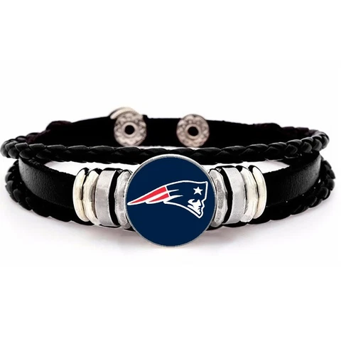 New England Patriots Mens Womens Black Leather Bracelet Football w GiftPg D14 Cover
