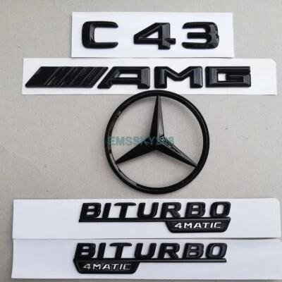 Gloss Black Rear Badges Emblems For Mercedes C205 C43 Coupe Cab AMG 2014-23