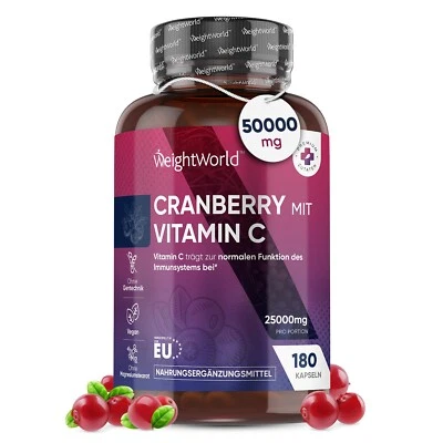 WEIGHTWORLD Cranberry - Vitamin C - 25.000mg - 180 Kapseln - Immunsystem, Knochen & Muskeln