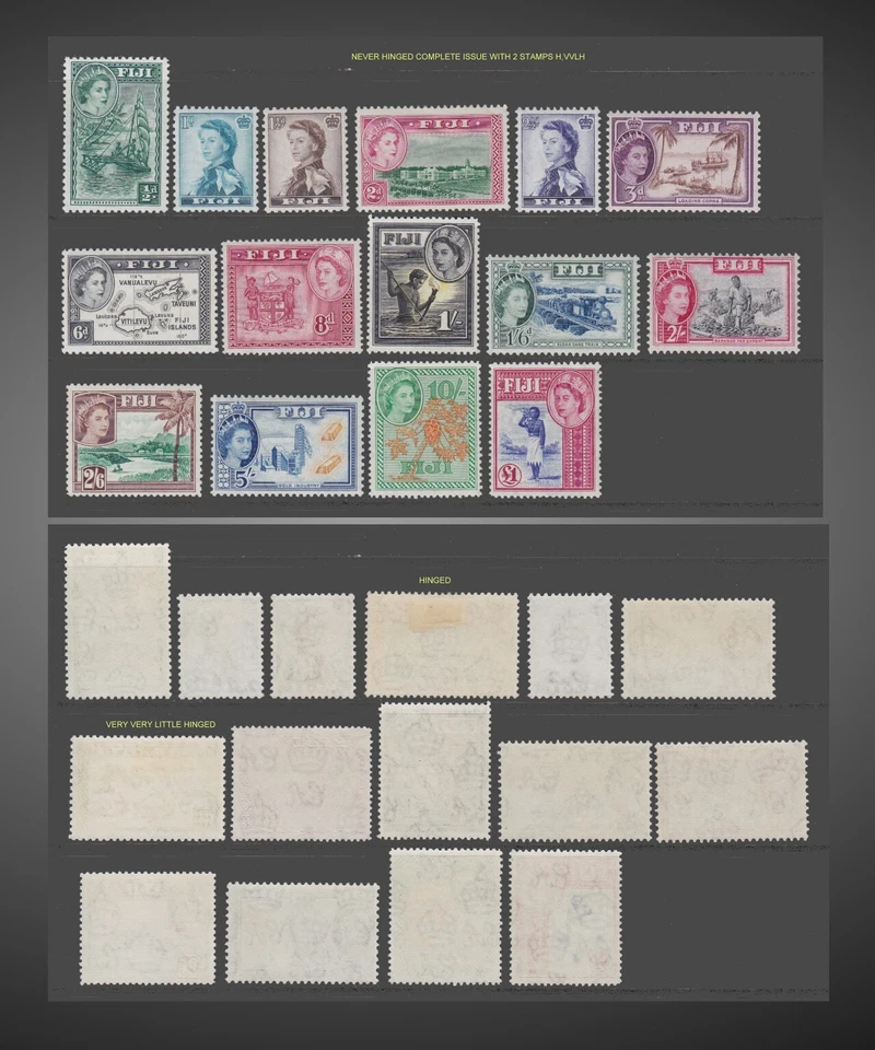 1954-956 FIJI COMO NUEVO NH, 2 SELLOS H DEFINITIVO Q.ELISABETH II SCT.147-162 SG.280-95 Foto 1 de 1
