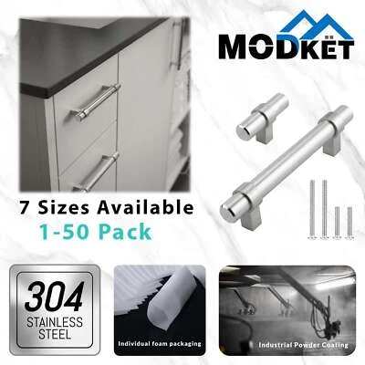 Brushed Nickel Modern Cabinet Handles Pulls Knobs Kitchen Hardware Stainless - Image 1 of 4