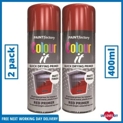 2 x Paint Factory Multi-Purpose Colour It Spray Paint Red Primer Matt 400ml - Image 1 of 3