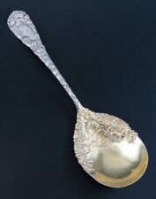Antique Sterling Silver Durgin Chrysanthemum 1893 Gold Bowl Serving Spoon 9"