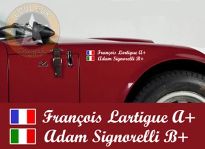 2 X NOM PILOTE + COPILOTE + DRAPEAU COURSE BLANC AUTOCOLLANT STICKER (009) - Picture 1 of 1