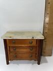 Antique Wooden Miniature Dresser, Doll Sized, With Marble Top 3 Drawer 3” Tall