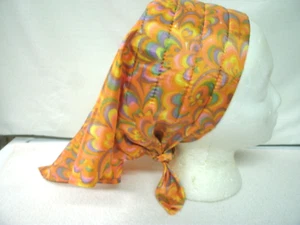 Vintage 1960s Head Triangle Scarf-- Quilted Front-- Orange Floral -Orig.--New - Picture 1 of 3