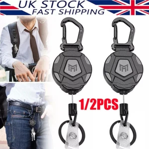 Heavy Duty Retractable Keyring Pull Ring Key Chain Clip Recoil Holder Steel Cord - Picture 1 of 10