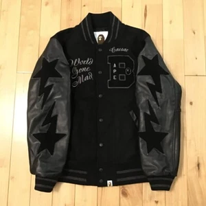 Leather sleeves BAPE STA LOGO varsity jacket Black A Bathing Ape Size M - Picture 1 of 10