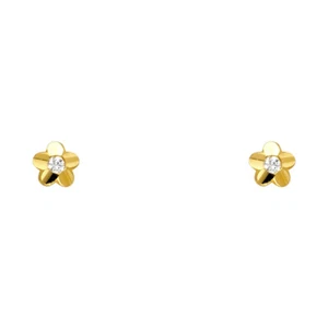 Ioka - 14K Yellow Gold Round Cut CZ Flower Screw Back Stud Earrings - Picture 1 of 3