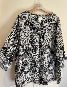 Cynthia Rowley 2X Leinen Artsy Boho Zebra Print Knopfleiste Bluse Top 100% Leinen - Bild 1 von 7