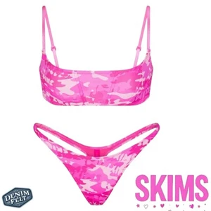 Skims Signature Swim Hot Pink Camouflage (Camo) Corset Bikini Top & Thong | NEW - Picture 1 of 16