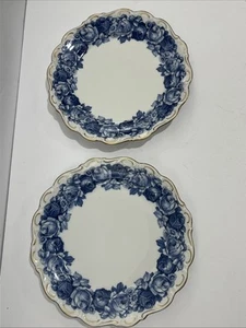 Schumann Heirloom Bavaria Germany US Zone 1945 Blue Roses 2 Dinner Plates 10” D - Picture 1 of 7