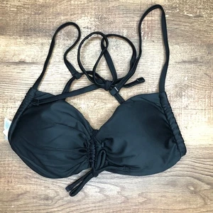 Aerie gerafftes Bandeau Bikini Oberteil schwarz Größe Medium neu mit Etikett - Bild 1 von 5