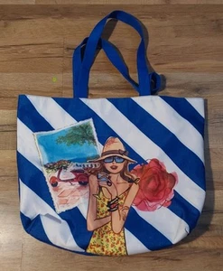 Lancome Riviera Collection Travel Girl Canvas Tote Beach Pool Book Bag Medium - Picture 1 of 4