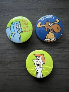 Lot 3 Vintage 1983-84 Rocky & Bullwinkle + George Jetson Cartoon Pinback Buttons - Bild 1 von 1
