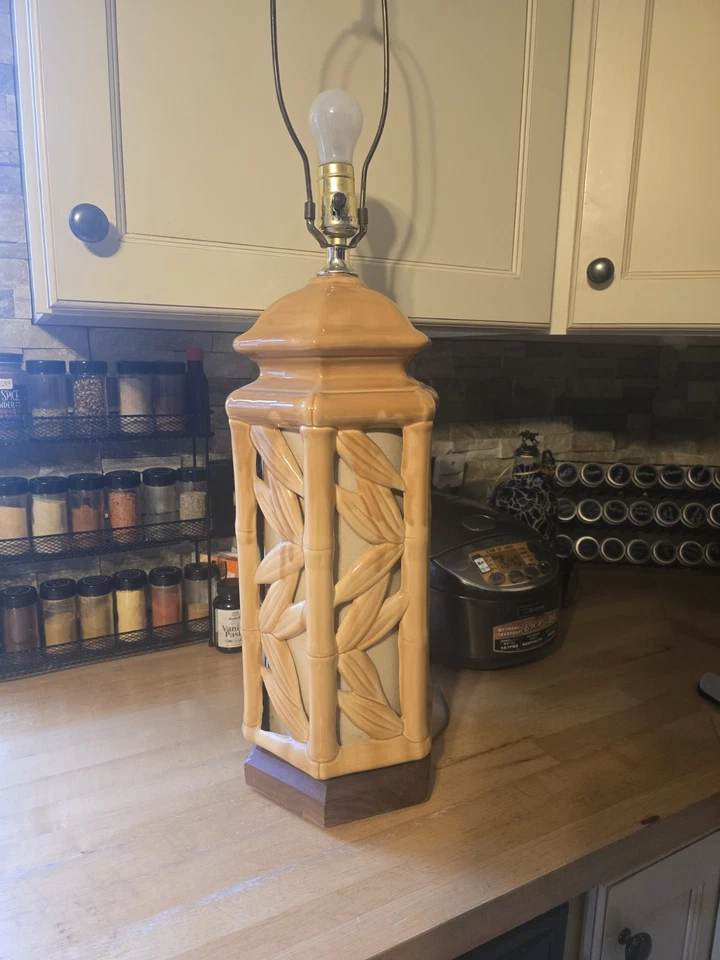 Vintage Bamboo Porcelain Table Lamp Hollywood Regency Pagoda Style MCM - Image 1 of 4