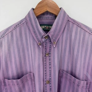 Vintage American Eagle Purple Striped Button Up Short Sleeve Shirt Mens Large - Picture 1 of 12