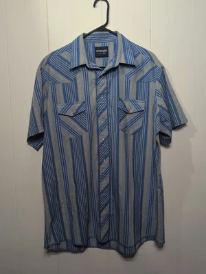 Wrangler Western Short Sleeve Pearl Snap Shirt 2XL Blue Stripe Cowboy - Image 1 of 4
