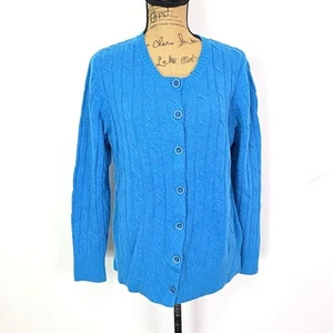 LL Bean Womens Sz XL Cardigan Sweater Blue Wool Blend Cable Knit Button Front - Picture 1 of 3