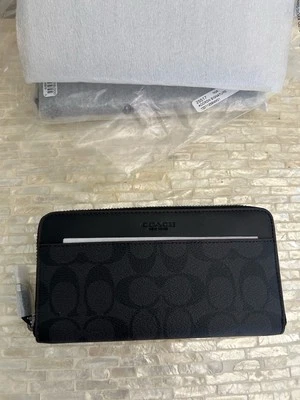 Coach Men’s Long Accordion Wallet In Signature Canvas 25517 Black/Oxblood - Image 1 of 4