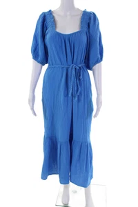 Xirena Womens Cotton Square Neck Braided Belt Accent Maxi Dress Blue Size M - Picture 1 of 4