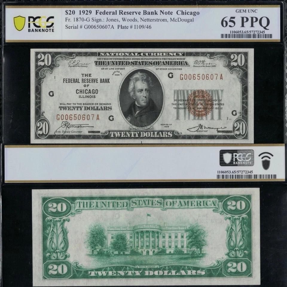 SC 1929 $20 Fr.1870-G Chicago, IL FRBN PCGS 65 PPQ GEM UNC (607A) - Image 1 of 4