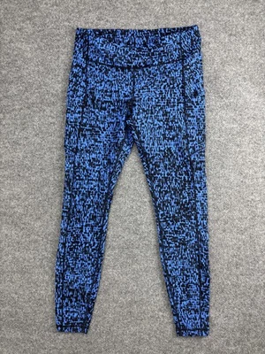 Pantalones Lululemon Mujer 10 Azul Negro Estampado Corto Bolsillo Lateral Leggings para Correr Foto 1 de 4