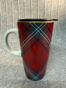 "Taza Williams Sonoma Tartán a cuadros 6 1/4"" de alto con tapa negra para llevar" - Imagen 1 de 7