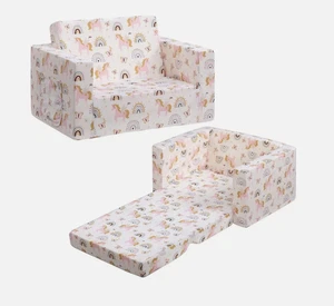 2-in1 Kids Sofa Bed Flip Out Lounger W/ Storage Pocket Rainbow Unicorn Washable - Picture 1 of 8