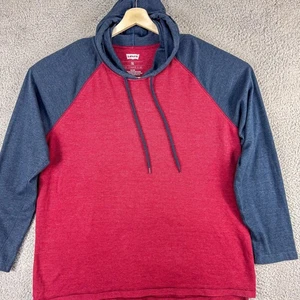 Levis Hoodie Mens 2XL Red Blue Pullover Raglan Long Sleeve Hooded Sweatshirt - Picture 1 of 8