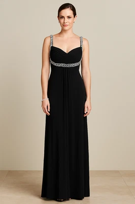 JS Boutique Womens Black Evening Gown Sz 6 Embellished Beaded Formal Maxi Dress - Image 1 of 4