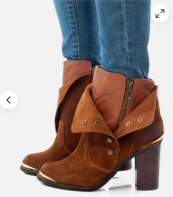 Botas Zigi Niña Mujer Talla 9 Marrón Gamuza Tacón Bloque Puntera Puño Botines Foto 1 de 4