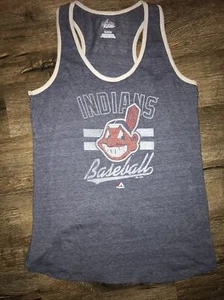 CLEVELAND INDIANS Tank Top Women’s XL/XG/XG MAJESTIC Beaded CHIEF WAHOO MLB Logo - Picture 1 of 4