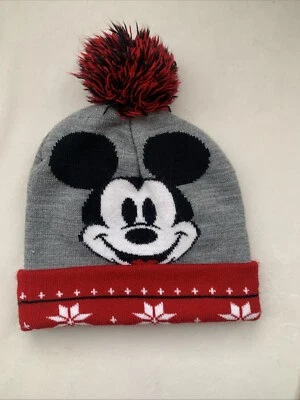 Adorable sombrero/gorro de invierno Mickey Mouse para niños con bobble rojo y negro talla única Foto 1 de 4