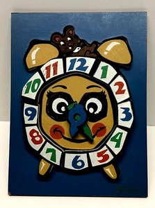 Vintage 1950er Regenbogen Handwerk handbemalt Holzpuzzle WECKER Lernwerkzeug - Bild 1 von 11