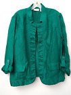 Chicos 3 Blazer Jacket Womans Xl Green Linen Blend Roll Tab Sleeve Open